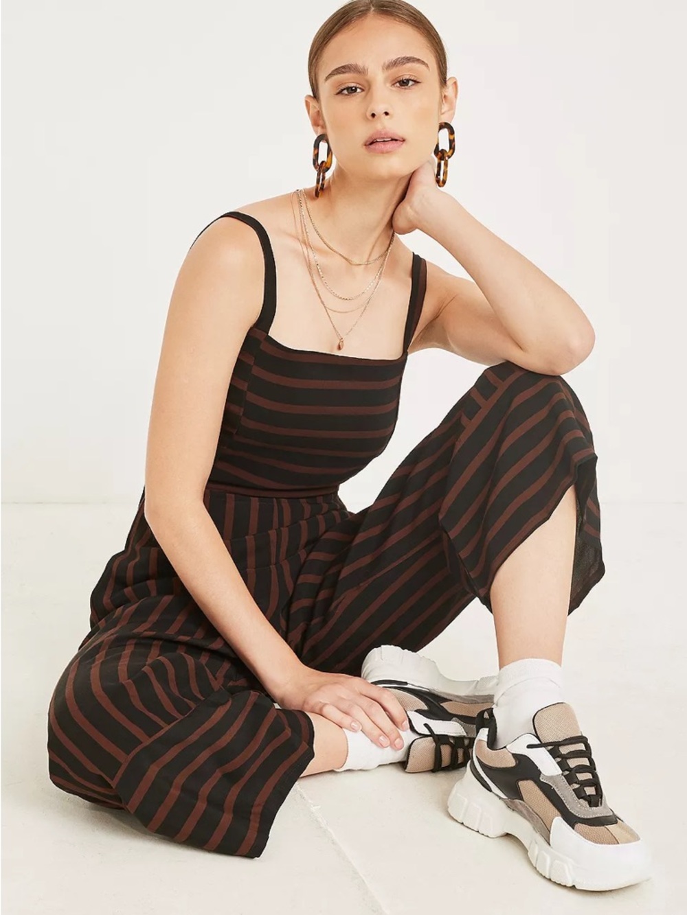 Guanabo Jumpsuit Mazur Stripe - Espresso Black & Brown Wide-Leg Jumpsuit